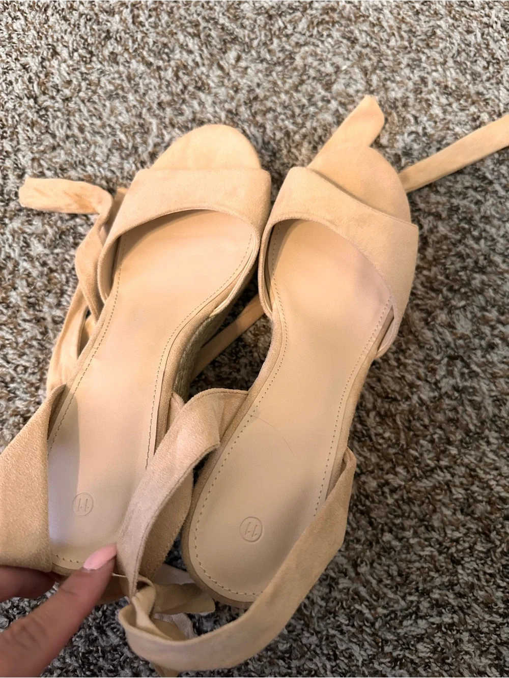Espadrille Wedge Sandals with Ankle Wraps in Tan
